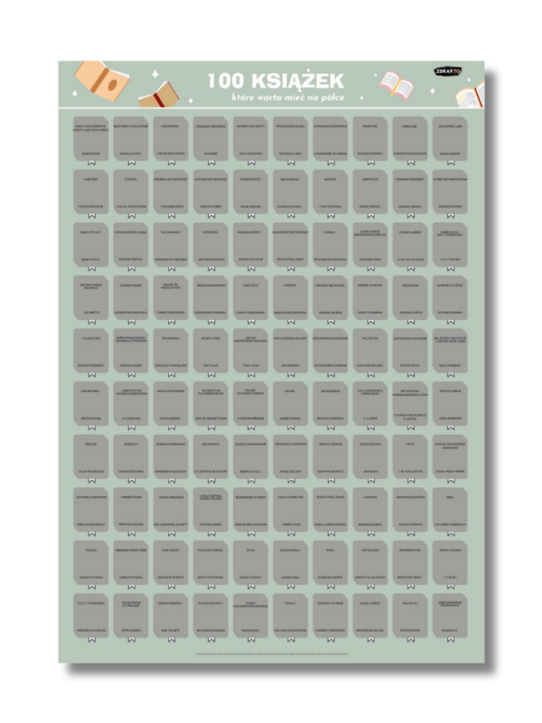 plakat do zdrapywania 100 książek które warto mieć na półce