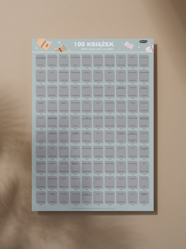 Plakat zdrapka 100 książek które warto mieć na półce