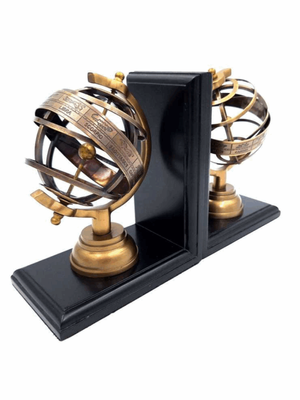 podpórki do książek premium metal i drewno z motywem Astrolabium