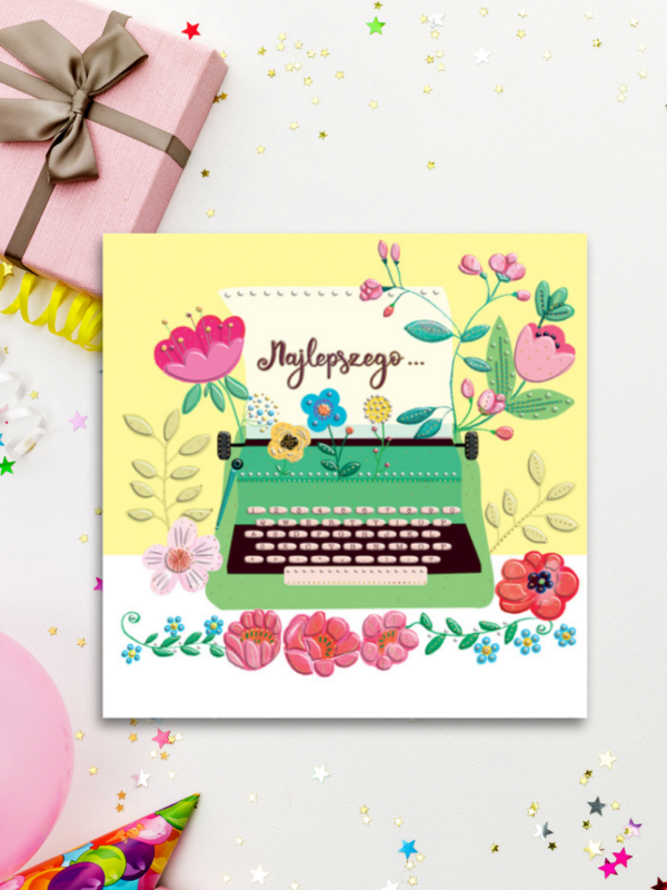 kartka okolicznościowa dla pisarki maszyna do pisania
