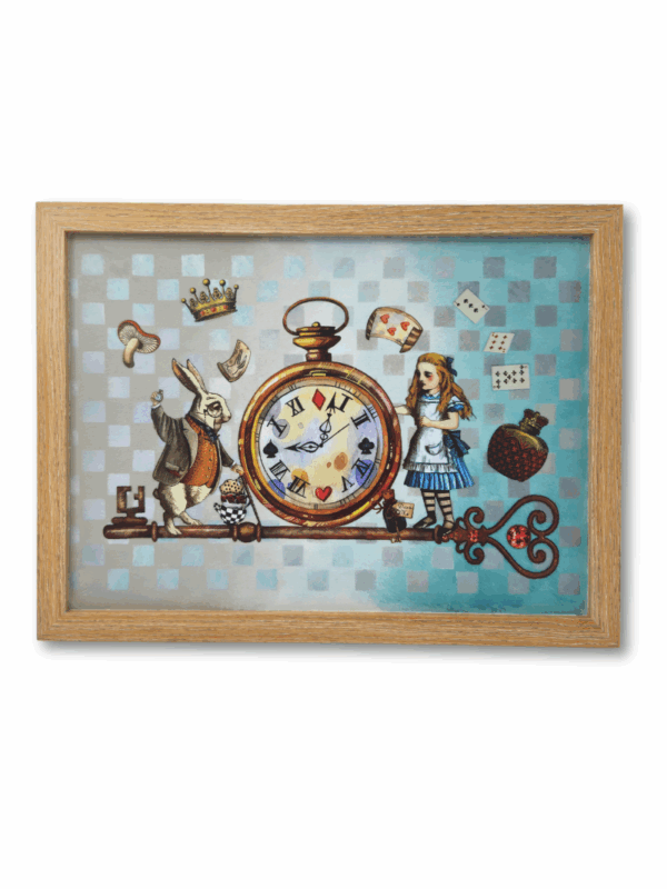 obraz z zegarem Alicją i królikiem z książki Alicja w Krainie Czarów