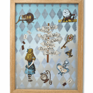 obraz ręcznie stylizowany mixmedia z motywem Alicji w Krainie Czarów