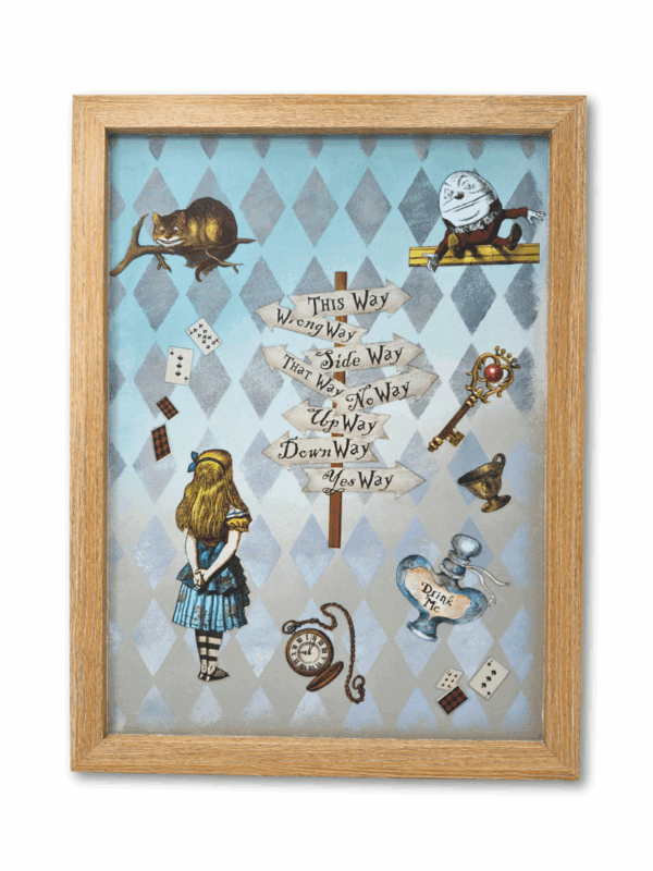 obraz ręcznie stylizowany mixmedia z motywem Alicji w Krainie Czarów