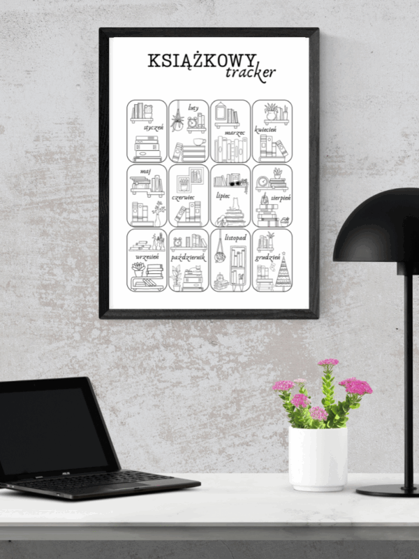 plakat nad biurko do śledzenia postępów czytelniczych w roku