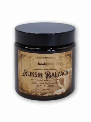świeca_sojowa_eliksir_balzaca_01 świeca sojowa w klimacie książkowym o zapachu kawy z cynamonem dla fanów czytania i kawy