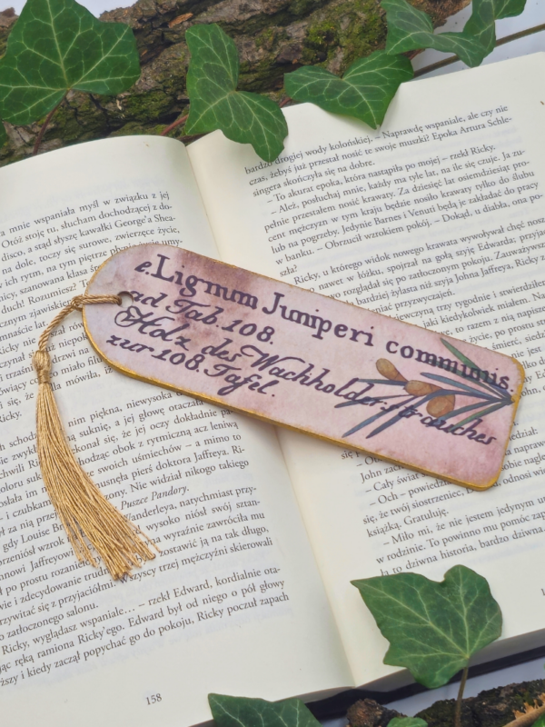 Zakładka Jałowiec do książki motyw starego zielnika