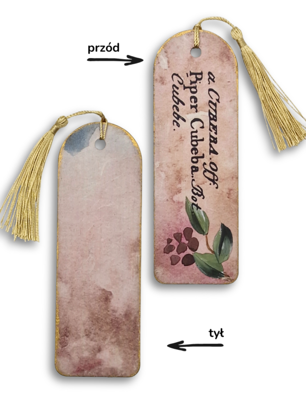 zakładka drewniana ręcznie wykonana handmade z motywem ze starego zielnika