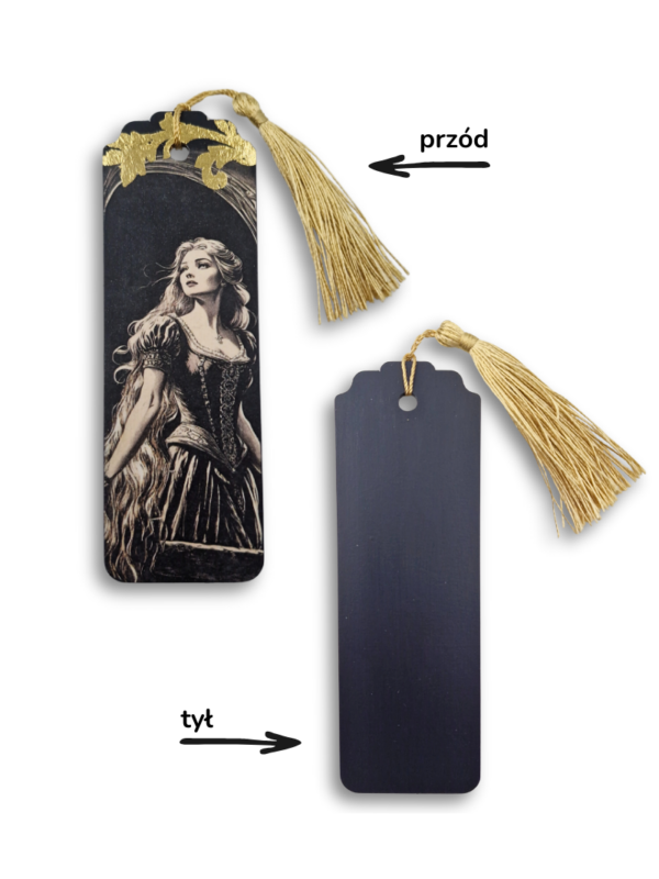 drewniana zakładka do książki z roszpunką dla miłośniczek baśni i czytania