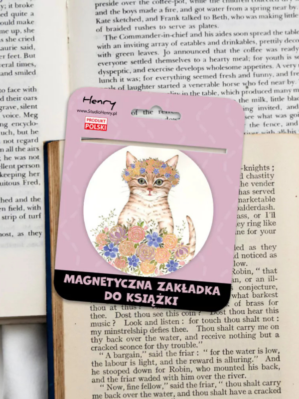 zakładka słodki kotek z różyczkami pozłacane kwiatki