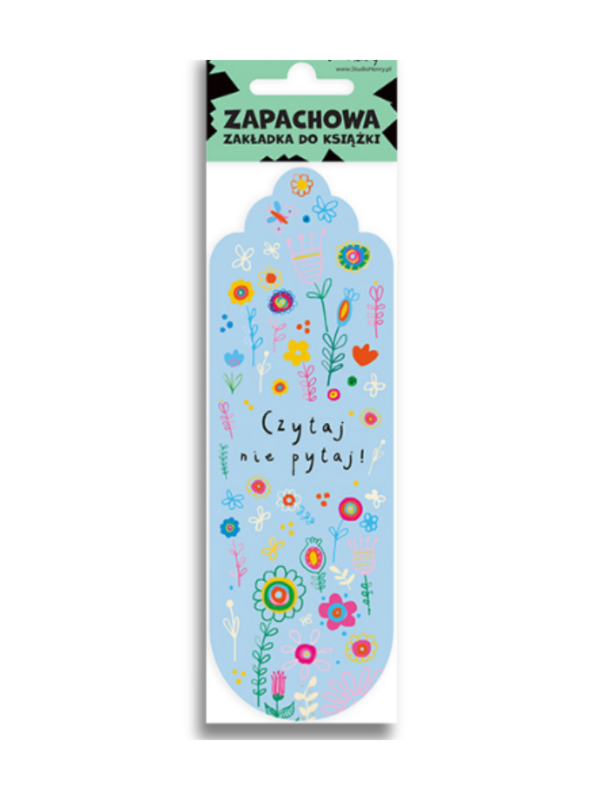zakładka_zapachowa_łąka_01 zakładka pachnąca z motywem łąki niebieska i granatowa z tyłu