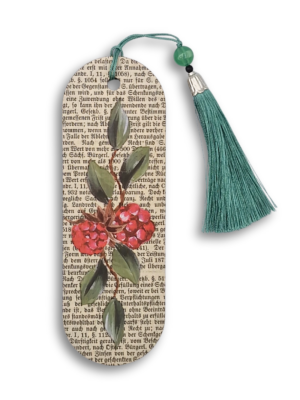 Zakładka stara książka i maliny drewniana botaniczna zakładka dla miłośników czytania