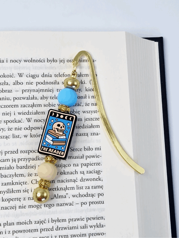 Zakładka Czytelnik dla fanów czytania i książek złota z kolorowymi silikonowymi koralikami