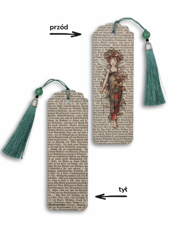 niezwykła zakłada do książki ręcznie wykończona starym drukiem i wizerunkiem wiry słowiańskiej nimfy leśniej