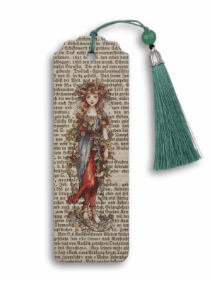 ręcznie wykonana drewniana zakładka starodruk i leśna nimfa słowiańska wiła