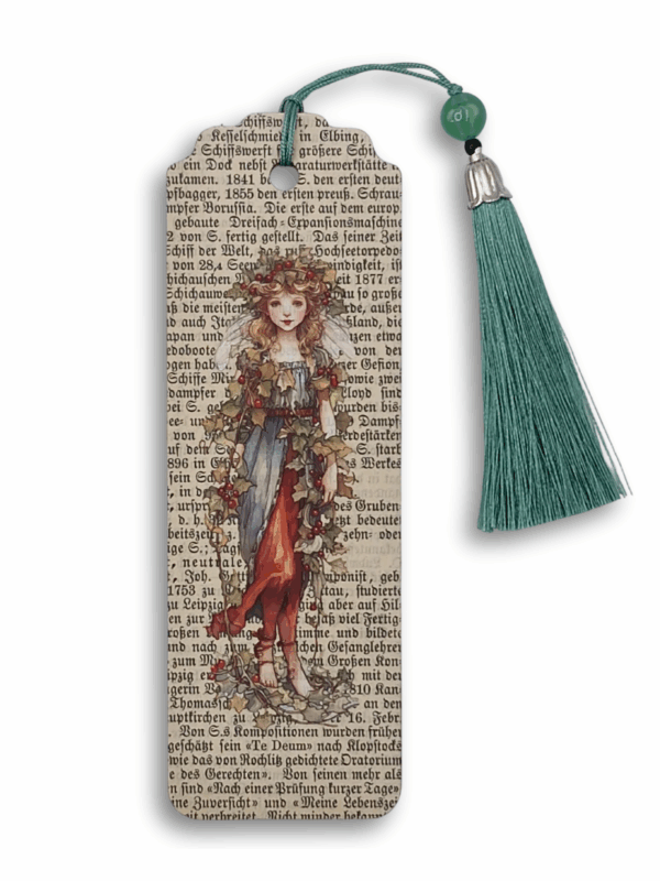 ręcznie wykonana drewniana zakładka starodruk i leśna nimfa słowiańska wiła