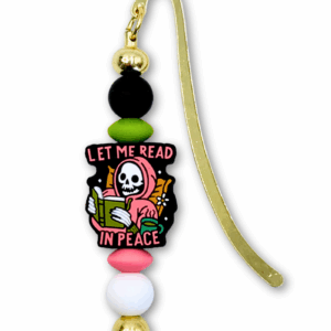 zakładka metalowa dla miłośnika książek i czytania z napisem let mi read in peace