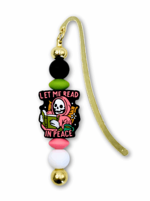 zakładka_koraliki_read_in_peace_01 zakładka metalowa dla miłośnika książek i czytania z napisem let mi read in peace