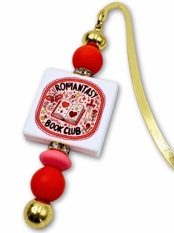 kolorowa zakładka z napisem romantasy book club dla miłośniczek czytania takiej literatury