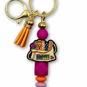 breloczek na prezent dla szalonej książkary miłośniczki czytania z napisem "The crazy book lady"