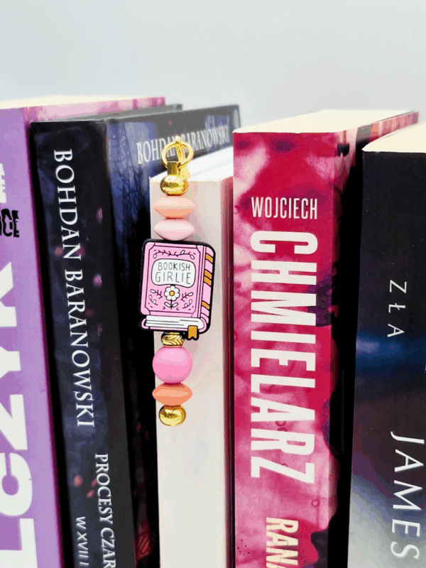 słodka zakładka na prezent dla książkary metalowa ze złotym piórem i różowymi akcentami biżuteria do książki