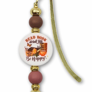 zakładka na prezent dla fanek książek i herbaty z napisem read book drink tea be happy