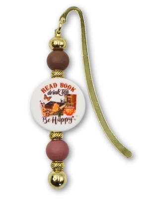 Zakładka_metalowa_książki_i_herbata_01 zakładka na prezent dla fanek książek i herbaty z napisem read book drink tea be happy