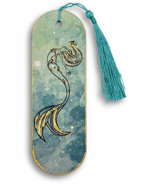 zakładka turkusowa do książki z motywem syreny złocona