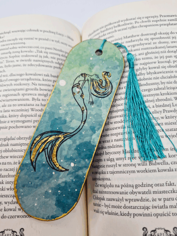 złoto-turkusowa zakładka do książek z syreną dla miłośniczek czytania