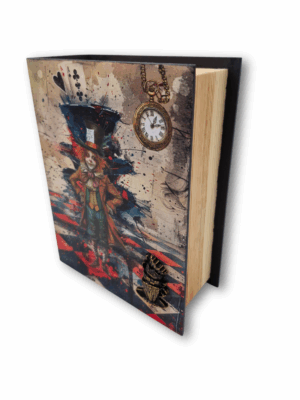 drewniane pudełko ozdobne handmade z motywem kapelusznika z Alicji w krainie czarów