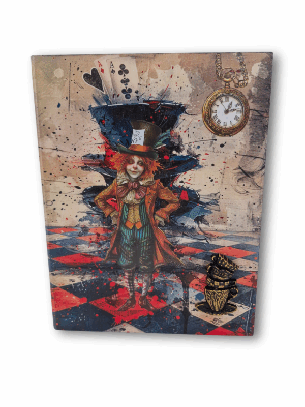 rękodzieło ozdobna szkatułka w stylu alicji w krainie czarów z kapelusznikiem