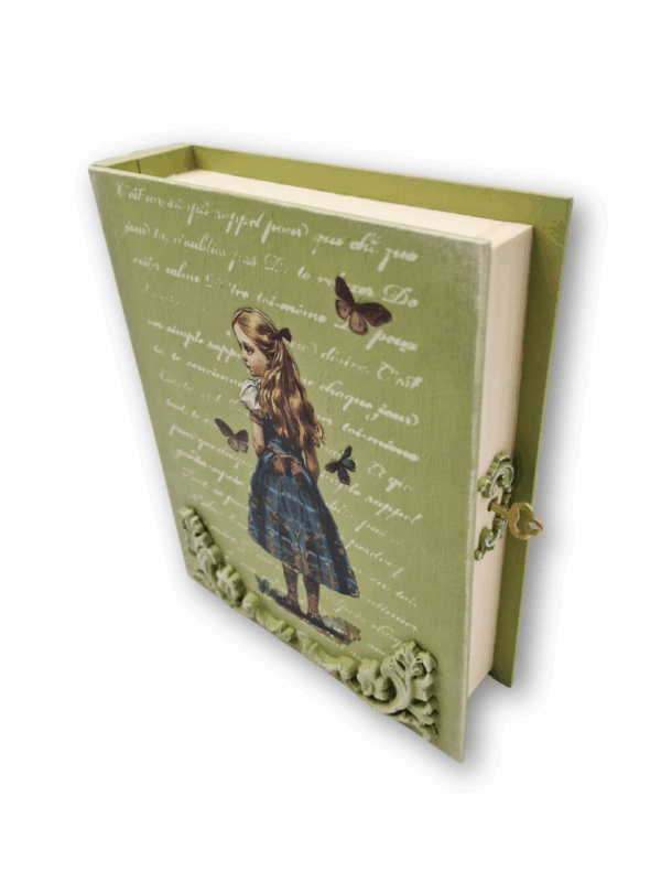 dekoracyjne puzderko w formie książki oliwkowe rękodzieło dekoracja i prezent dla kobiety dziewczynki