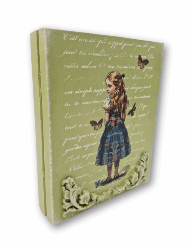 Ręcznie zdobione dekoracyjne pudełko do przechowywania zdjęć, pamiątek na prezent dla dziewczynki, kobiety z odręcznym pismem i ornamentami