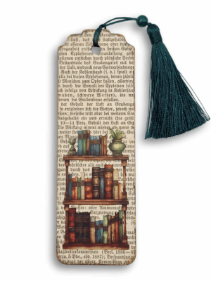 zakładka ręcznie wykonana z motywem półki z książkami idealna na prezent dla miłośnika książek i czytania