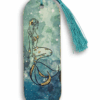 zakładka drewniana do książki ręcznie wykonana turkusowa z motywem syreny złocona