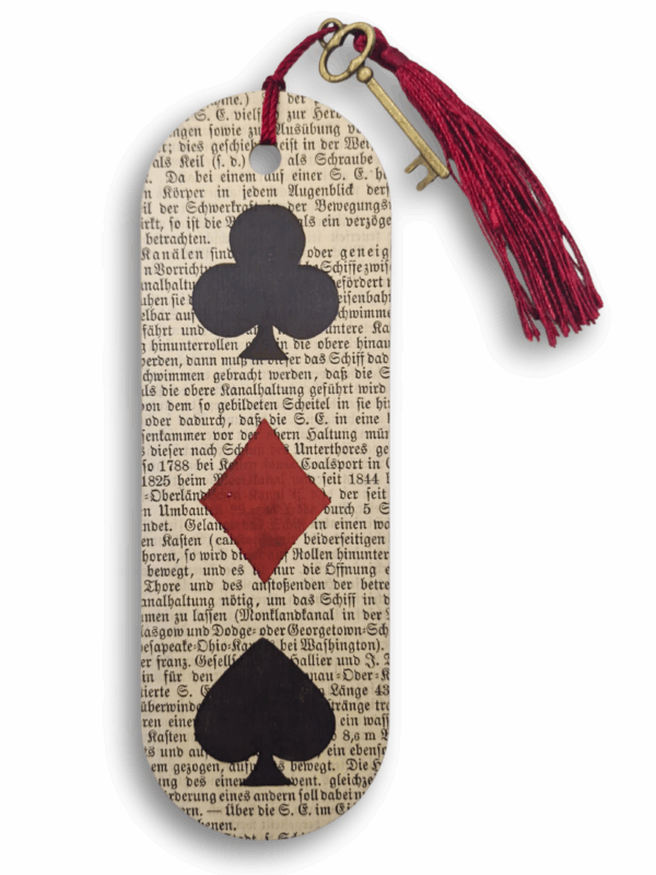 zakładka drewniana z motywem kart trefl karo pik rękodzieło