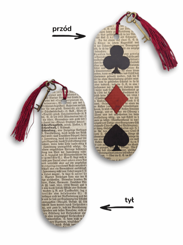 zakladka drewniana handmade karty do gry poker trefl pik karo