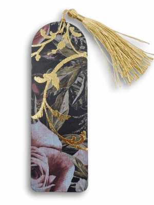 zakładka drewniana z motywem róży złocona na prezent dla kobiety miłośniczki czytania