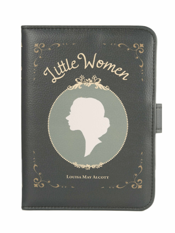 małe kobietki okładka etui na ebooki w zielonym kolorze z głową kobiety w formie medaliony na okładce