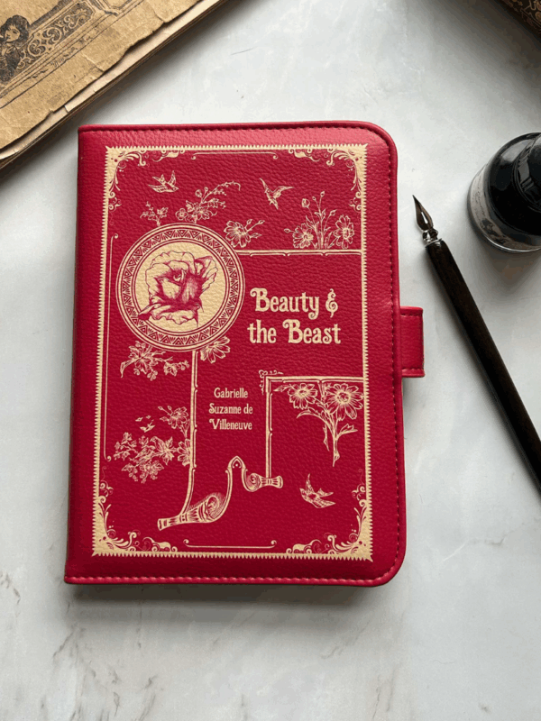 wyjątkowe czerwone etui do czytników e-booków z motywem Pięknej i Bestii well read