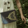 granatowo-złota torebka na ramię w kształcie książki moths and butterflies
