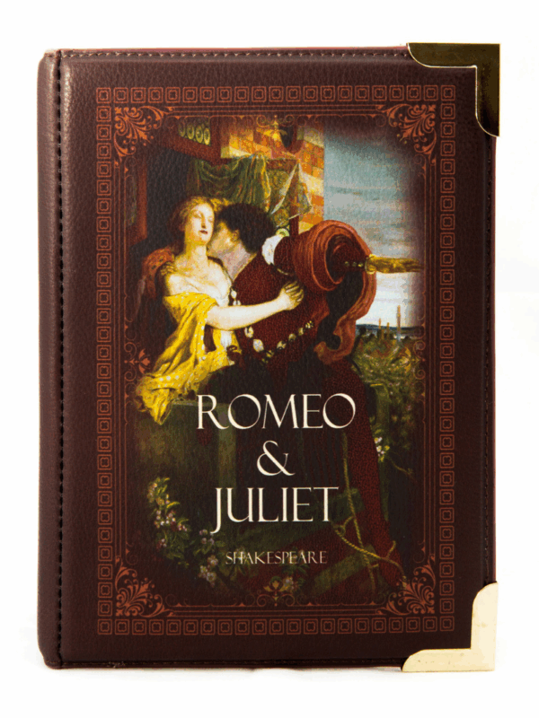 Torebka w kształcie książki z motywem Romeo i Julia z ekologicznej skóry