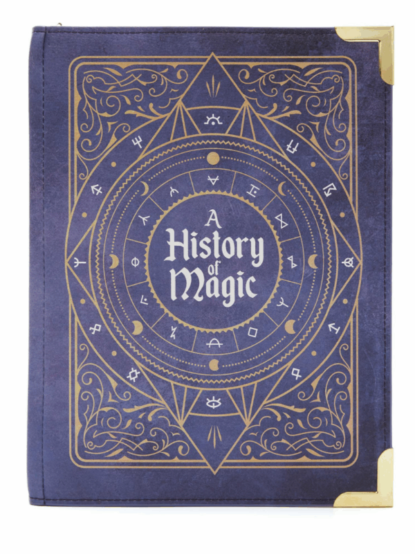torebka w kształcie książki granatowo złota historia magii dla miłośniczek dark academy, harry potter, wednesday, sabriny, czarów i czarownic