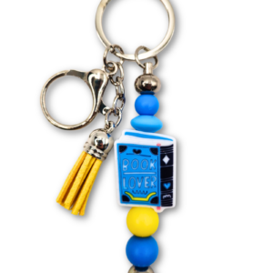 breloczek bag charm dla miłośnika czytania book lover w kolorze niebieskim i żółtym na prezent