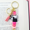 Breloczek bag charm Kot i Książki różowy