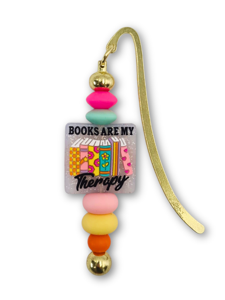 books are my therapy - zakładka do książki ozdobna metalowa na prezent kolorowa z zabawnym tekstem