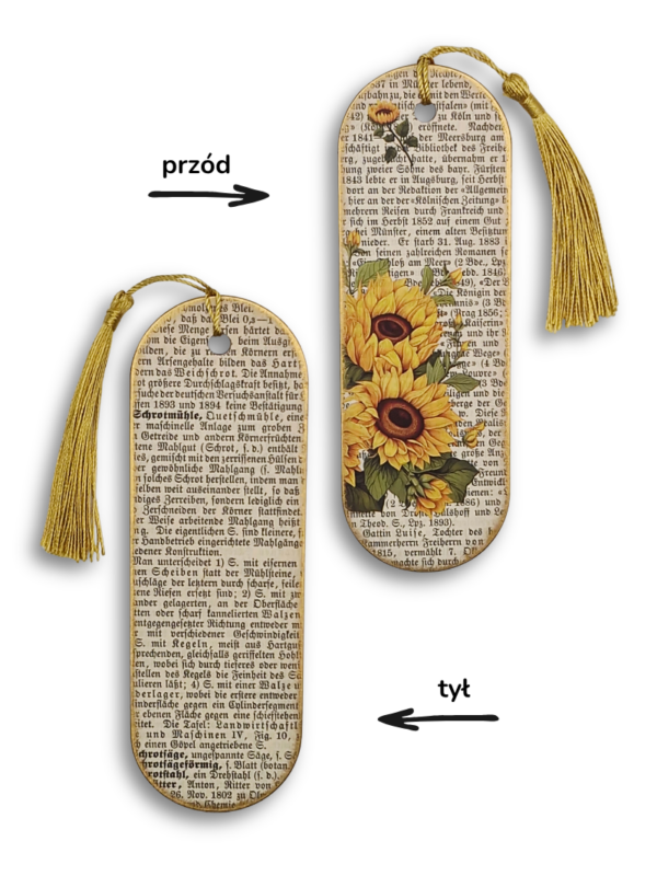 zakładka drewniana handmade ze słonecznikami