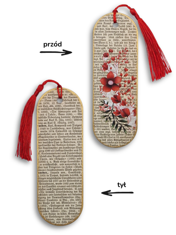 zakładka drewniana kwiaty czerwone vintage