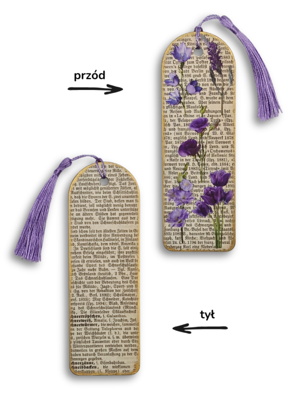 zakładka do książki hand made vintage fioletowe kwiaty
