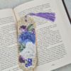zakładka do książki vintage botaniczna z kwiatami w niebieskościach piwonie