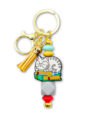 breloczek_kot_w_okularach_01 breloczek do kluczy do torebki bag charm z kotem i książkami